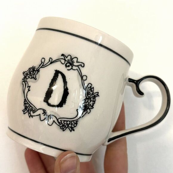 Katie Mandy Mug Letter Monogram Initial D ~ Green Stripe Inside Coffee Cup Mug - Picture 2 of 8